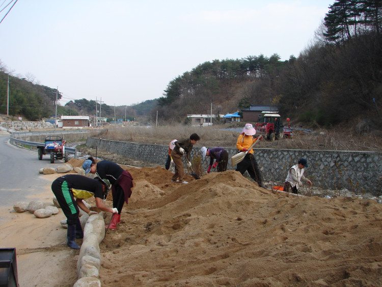 화단이 정리되어 가는 즐거움에 휴식도 잊고 
