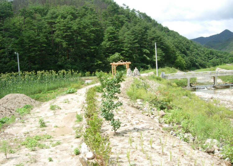 하천길옆에 조성된 화단