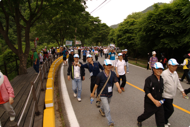 일행들과 이야기를 나누며 함께 걸었습니다.