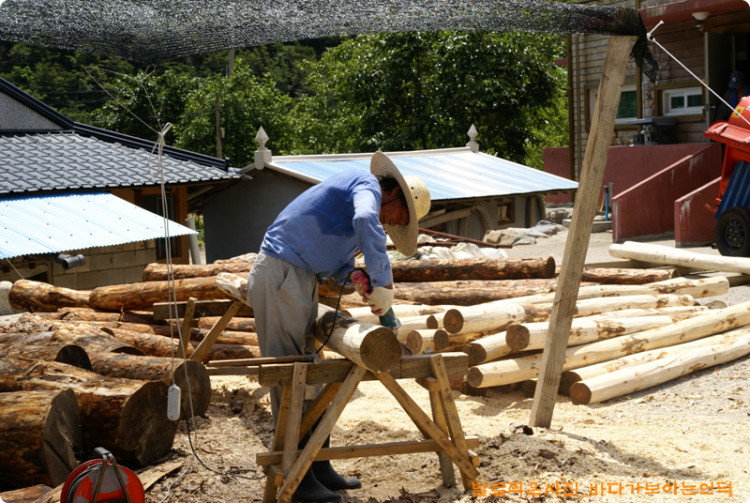 통나무를 다듬고